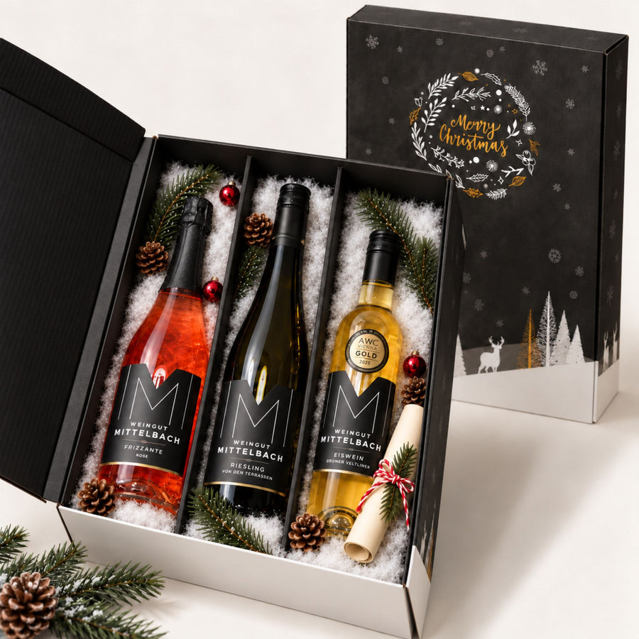 Festtags-Genusspaket mit Frizzante Rosé, Riesling und Eiswein